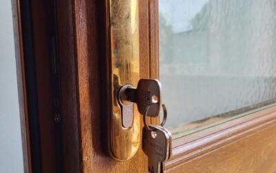 Completed lock change on a hardwood front door